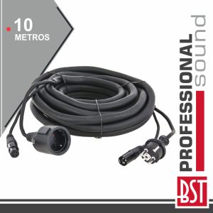 Cabo DMX XLR 3p MACho / XLR 3p Fêmea + AC Iec 10m BST - (COMBO-XLR-IEC-10)