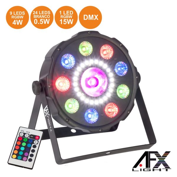 Projetor Par C/ 9leds RGBW+24leds SMD+1led 15W DMX AFXLIGHT - (COMBOPAR-FX)