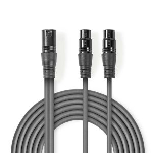 Cabo 2x XLR 3P Fêmea / XLR 3P Macho 1.5m Cinzento - (COTH15025GY15)