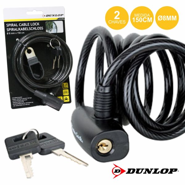 Cadeado Espiral C/ Chave 1.5m 8mm p/ Bicicleta/Moto Dunlop - (CS8M)