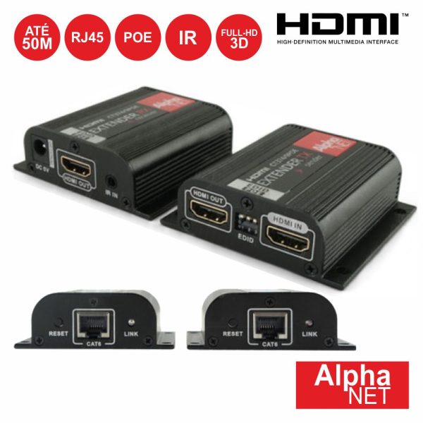 Extensor de Sinal HDMI Via RJ45 CAT6 PoE Loop EDID 50m 1080P - (CT374/9POE)