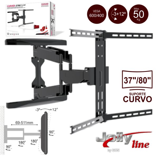 Suporte Lcd/LED Curvo 37/80" 50kg Vesa 600/400 C/ 2 Braços - (CURVED-3780SLIM)