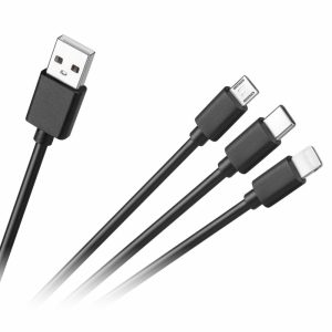 Cabo USB-A 2.0 Macho P/ MicroUSB/USB-C/Lightning 1.2m Preto - (CUSB-3IN1/BK2(L))