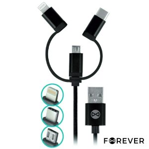 Cabo USB-A 2.0 Macho / Micro USB-B USB-C Apple 8p 1M Preto - (CUSB-3IN1/BK)