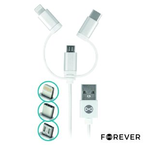 Cabo USB-A 2.0 Macho / Micro USB-B USB-C Apple 8p 1M Branco - (CUSB-3IN1/WH)