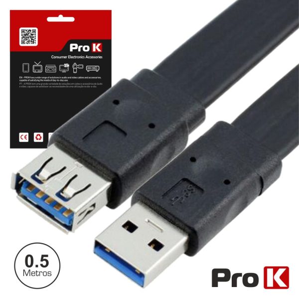 Cabo USB-A 3.0 Macho / Fêmea 0.5m PROK - (CUSB301/0.5FT)