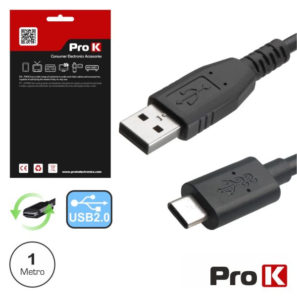 Cabo USB-C 2.0 Macho / USB-A Macho 1M PROK - (CUSB313/1)