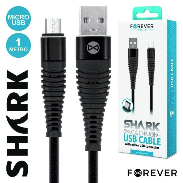 Cabo USB-A 2.0 Macho / Micro USB-B Macho Shark 1M FOREVER - (CUSBB-SHARK/BK)