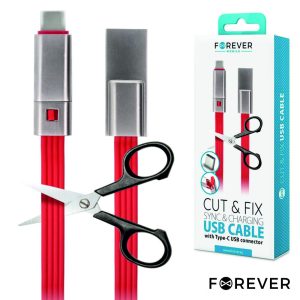 Cabo USB-A 2.0 Macho / USB-C Vermelho 1.5M Corte á Medida - (CUSBC-CUTFIX-RD)