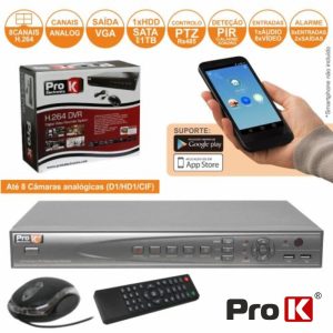 Vídeo-Gravador Digital 8 Canais Quad H264 Ethernet PROK - (DVR08AK)