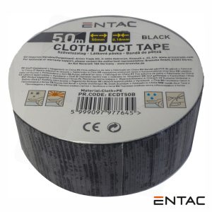 Fita Adesiva de Tela Profissional 50mm x 50m Preta ENTAC - (ECDT50B)