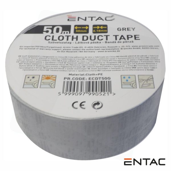 Fita Adesiva de Tela Profissional 50mm x 50m Cinzenta ENTAC - (ECDT50G)