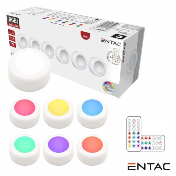 Conjunto De 6 Apliques LED RGB+W C/ Comando IP40 ENTAC - (EMPNL-0.45W-RGB)