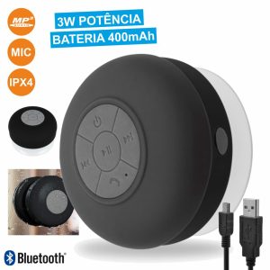 Coluna Bluetooth Portátil C/ Ventosa 3W Preto Ipx4 - (EP124K)