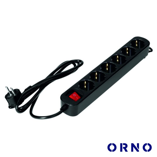 Extensão Elétrica 6x Schuko C/ Interruptor 3m ORNO - (ES-1(GS)/B/3M)