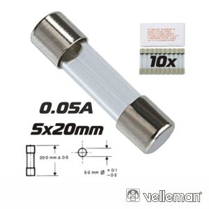 Fusível 5x20 Fusão Rápida 0.05A (10X) VELLEMAN - (FF0.05N)