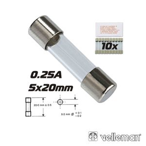 Fusível 5x20 Fusão Rápida 0.25a (10X) VELLEMAN - (FF0.25N)