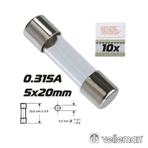 Fusível 5x20 Fusão Rápida 0.315a (10X) VELLEMAN - (FF0.315N)