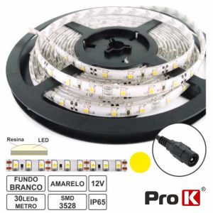 Fita 150 LEDS 3528 Impermeável Amarelo 12V 5m PROK - (FL11Y)