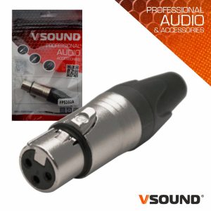 Ficha XLR 3P Fêmea Niquelada C/ Guarda Cabo VSOUND - (FPS102A)