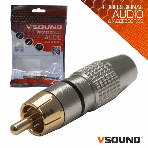 Ficha Rca Macho Preta Metálica / Dourada VSOUND - (FPS401A)