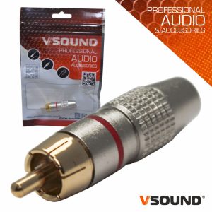 Ficha Rca Macho Vermelha Metálica / Dourada VSOUND - (FPS402A)