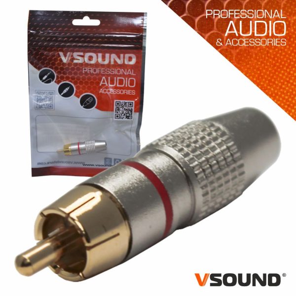 Ficha Rca Macho Vermelha Metálica / Dourada VSOUND - (FPS402A)