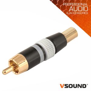 Ficha Rca Macho Branca Metálica / Dourada VSOUND - (FPS403A)