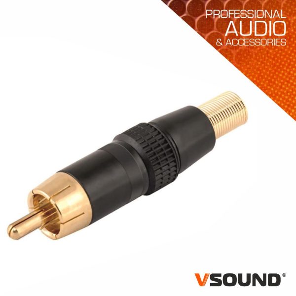 Ficha Rca Macho Preto Metálica / Dourada VSOUND - (FPS405A)