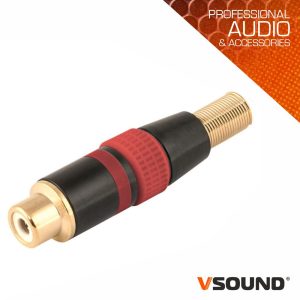 Ficha Rca Femea Vermelha Metálica / Dourada VSOUND - (FPS407A)