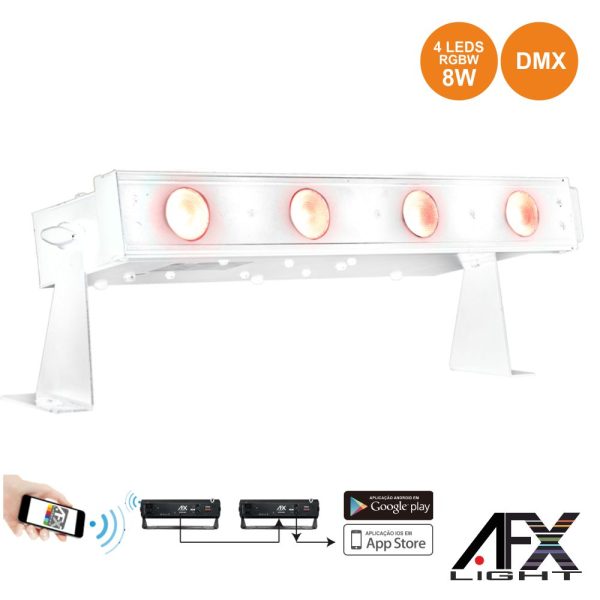 Barra C/ 4 LEDS RGBW 8W Suporte Bateria DMX Branco AFXLIGHT - (FREEBARQUAD-WH)