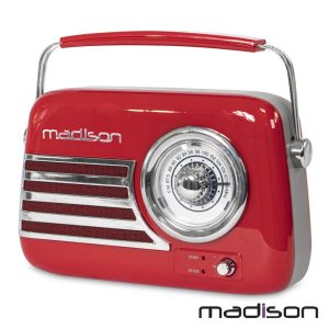 Rádio FM/AUX/BT/USB Extra Bass Vintage 30W Vermelho MADISON - (FREESOUND-VR40R)