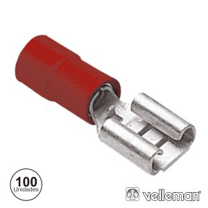 Terminal Faston Fêmea Isolado 4.8mm Vermelho 100x VELLEMAN - (FRF4/100)