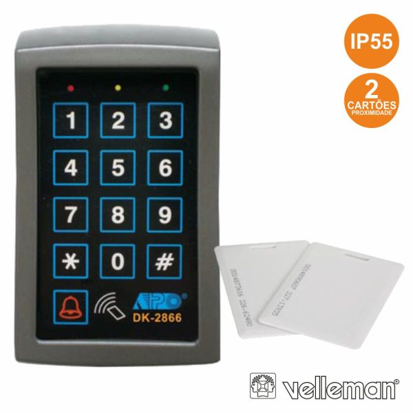 Leitor Controlo Acesso C/ Teclado E 2 Cartões Ip55 VELLEMAN - (HAA2866N)