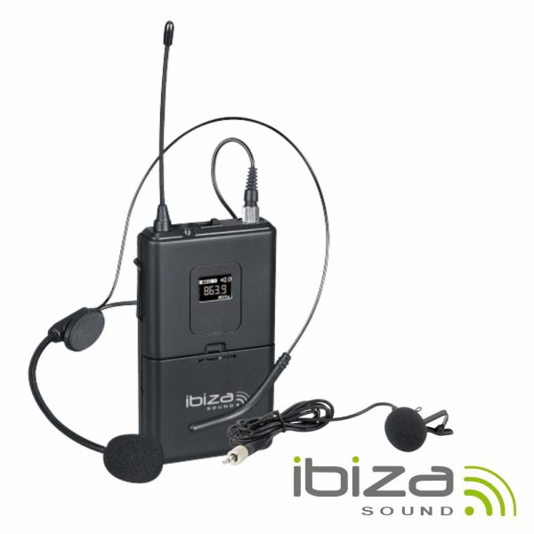 Microfones Headset + Lapela UHF S/ Fios 863.9MHz IBIZA - (HS20-UHFA)