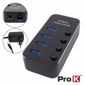 HUB USB 3.0 4 Portas C/ Alimentador 220VAC/5VDC PROK - (HUBUSB304AMP)