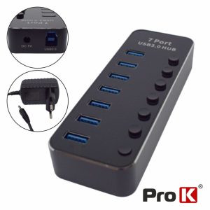 HUB USB 3.0 metálico C/Interruptores 7 Portas C/ Alimentador - (HUBUSB307AMP)