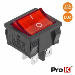 Interruptor Basculante C/ Luz 15a-250v Spst On-Off PROK - (ITR016R)