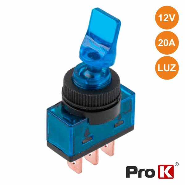 Interruptor Alavanca On-Off 20a/12V Luminoso Azul PROK - (ITR110BL)