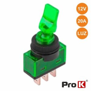 Interruptor Alavanca On-Off 20a/12V Luminoso Verde PROK - (ITR110GR)