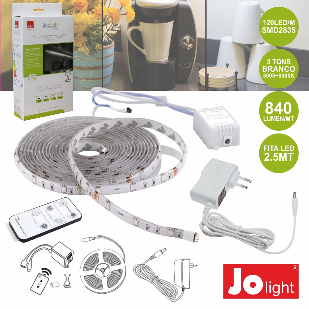 Kit Fita LEDS C/ Controlador E Alimentador Branco 3000-6000k - (JO350/922)