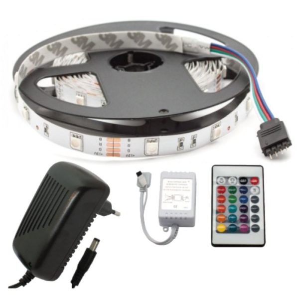 Kit Fita 150 LEDS 5050 12V 5m RGB C/ Control IP20 - (KFL04RGB30(S))