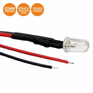 Lâmpada Miniatura LED 12V 3mm Branco Quente 20cm - (LAMPML312WW)