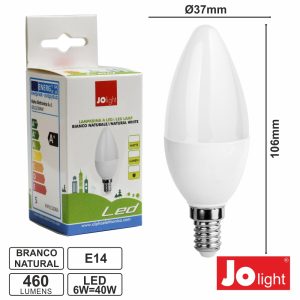 Lâmpada E14 6W=40W 230V LED Vela Branco Natural Jolight - (LB118/12NW)