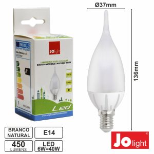 Lâmpada E14 6W=40W 230V LED Chama Branco Natural Jolight - (LB119/7NW)