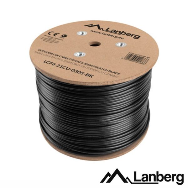 Cabo FTP CAT6 4xAWG23 Rígido CU 305m Preto Exterior LANBERG - (LCF6-21CU-0305-BK)