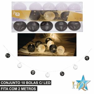 Luzes de Natal 10 LEDS Bolas Brancas E Pretas 3000k a pilhas - (LEDSLPBALL)