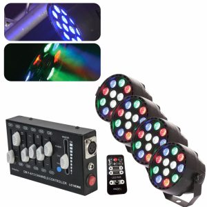 4x Projetor PAR 12 LEDs RGBW e Controlador DMX 12 Canais - (LIGHT-SET-02)