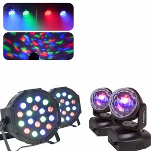 2x Moving Head RGB 18W e 2x Projetor PAR 18 LEDs RGB DMX - (LIGHT-SET-06)