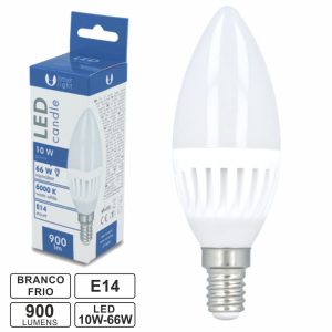 Lâmpada LED E14 Vela C37 10W 230V 6000k 900lm - (LLE14V10CW(F))